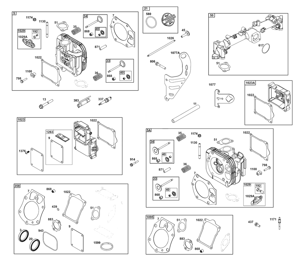 Cylinder Head Group Diagram and Parts List for 61G877-0016-J1  Briggs and Stratton Engine